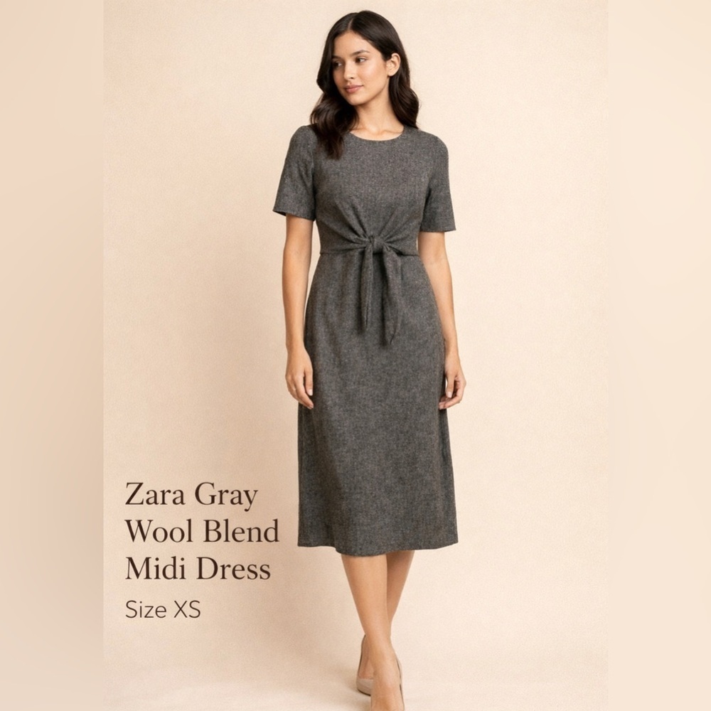 Zara Woman’s Gray wool blend Midi Dress Size xs